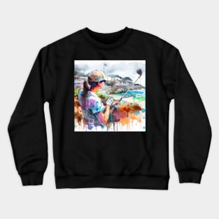 Artistic illustration of a woman golfer Crewneck Sweatshirt